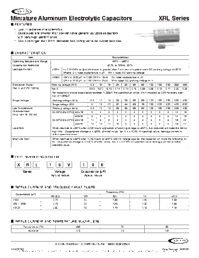 Xicon [radial thru-hole] XRL Series  . Electronic Components Datasheets Passive components capacitors Xicon Xicon [radial thru-hole] XRL Series.pdf