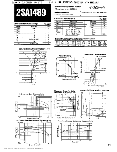 Sanken 2sa1489  . Electronic Components Datasheets Active components Transistors Sanken 2sa1489.pdf