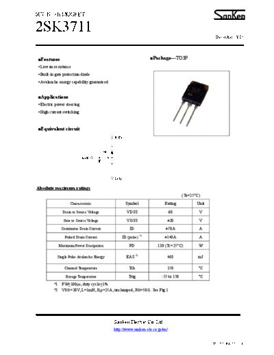 Sanken 2sk3711  . Electronic Components Datasheets Active components Transistors Sanken 2sk3711.pdf