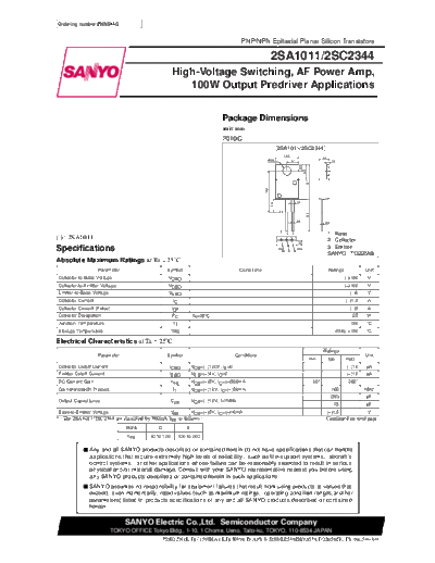 Sanyo 2sa1011  . Electronic Components Datasheets Active components Transistors Sanyo 2sa1011.pdf