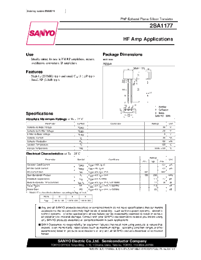 Sanyo 2sa1177  . Electronic Components Datasheets Active components Transistors Sanyo 2sa1177.pdf
