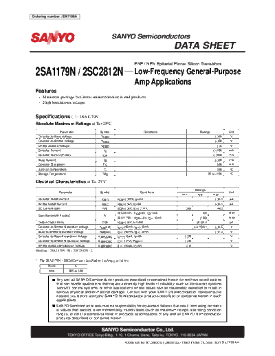 Sanyo 2sa1179n 2sc2812n  . Electronic Components Datasheets Active components Transistors Sanyo 2sa1179n_2sc2812n.pdf