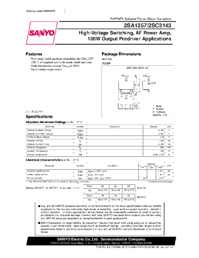 Sanyo 2sa1257  . Electronic Components Datasheets Active components Transistors Sanyo 2sa1257.pdf