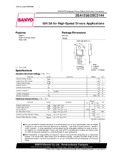 Sanyo 2sa1258  . Electronic Components Datasheets Active components Transistors Sanyo 2sa1258.pdf