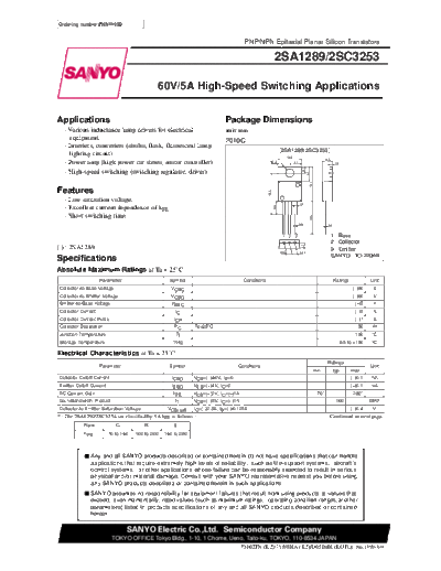 Sanyo 2sa1289  . Electronic Components Datasheets Active components Transistors Sanyo 2sa1289.pdf