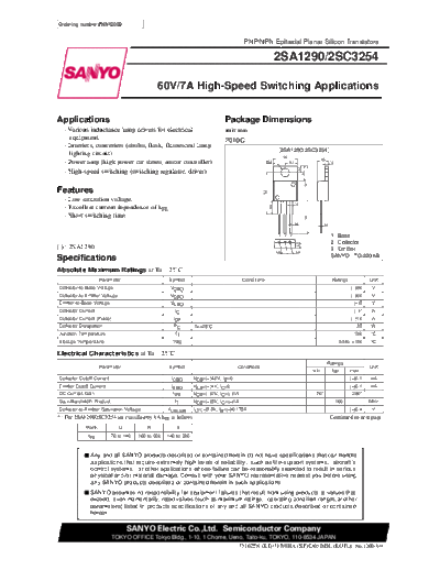 Sanyo 2sa1290  . Electronic Components Datasheets Active components Transistors Sanyo 2sa1290.pdf