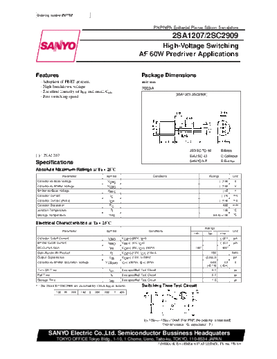 Sanyo 2sa1207  . Electronic Components Datasheets Active components Transistors Sanyo 2sa1207.pdf