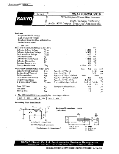 Sanyo 2sa1208  . Electronic Components Datasheets Active components Transistors Sanyo 2sa1208.pdf
