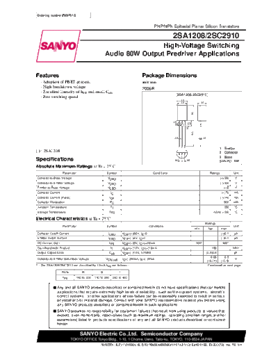 Sanyo 2sa1208 2sc2910  . Electronic Components Datasheets Active components Transistors Sanyo 2sa1208_2sc2910.pdf