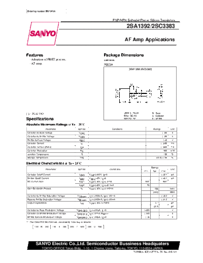 Sanyo 2sa1392  . Electronic Components Datasheets Active components Transistors Sanyo 2sa1392.pdf