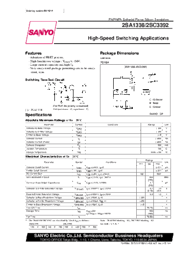 . Electronic Components Datasheets 2sa1338  . Electronic Components Datasheets Active components Transistors Sanyo 2sa1338.pdf