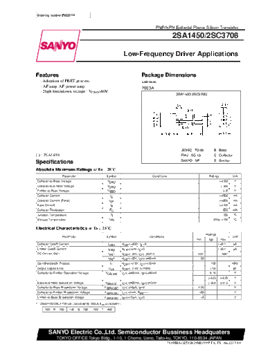 Sanyo 2sa1450  . Electronic Components Datasheets Active components Transistors Sanyo 2sa1450.pdf