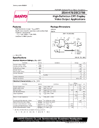 Sanyo 2sa1478  . Electronic Components Datasheets Active components Transistors Sanyo 2sa1478.pdf