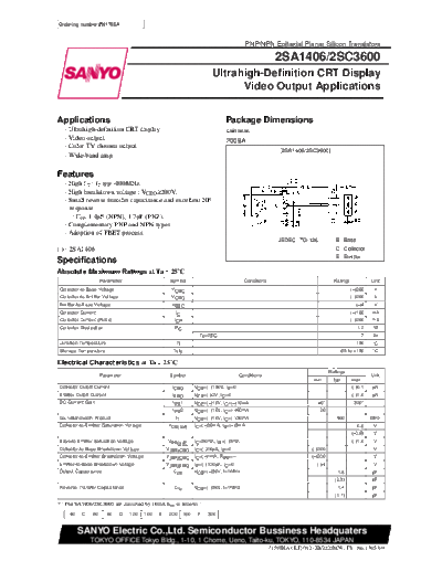 Sanyo 2sa1406  . Electronic Components Datasheets Active components Transistors Sanyo 2sa1406.pdf