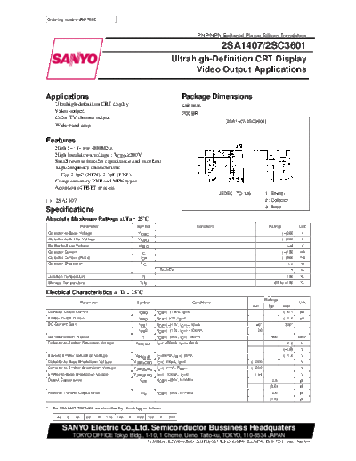 Sanyo 2sa1407  . Electronic Components Datasheets Active components Transistors Sanyo 2sa1407.pdf