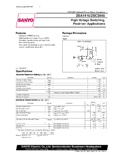Sanyo 2sa1415  . Electronic Components Datasheets Active components Transistors Sanyo 2sa1415.pdf