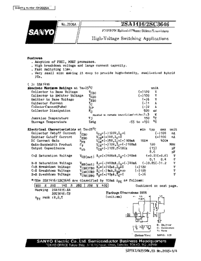 Sanyo 2sa1416  . Electronic Components Datasheets Active components Transistors Sanyo 2sa1416.pdf