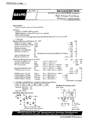 Sanyo 2sa1418  . Electronic Components Datasheets Active components Transistors Sanyo 2sa1418.pdf