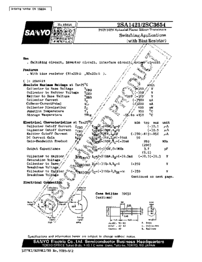 Sanyo 2sa1421  . Electronic Components Datasheets Active components Transistors Sanyo 2sa1421.pdf