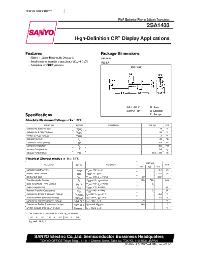 Sanyo 2sa1433  . Electronic Components Datasheets Active components Transistors Sanyo 2sa1433.pdf