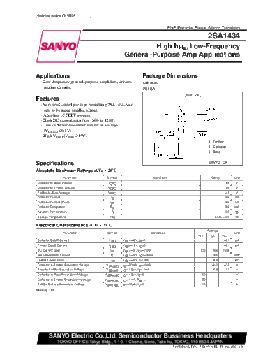 . Electronic Components Datasheets 2sa1434  . Electronic Components Datasheets Active components Transistors Sanyo 2sa1434.pdf