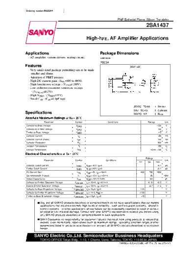 Sanyo 2sa1437  . Electronic Components Datasheets Active components Transistors Sanyo 2sa1437.pdf