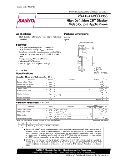 Sanyo 2sa1541  . Electronic Components Datasheets Active components Transistors Sanyo 2sa1541.pdf