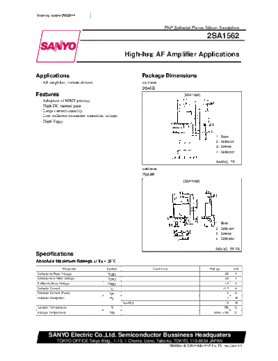 Sanyo 2sa1562  . Electronic Components Datasheets Active components Transistors Sanyo 2sa1562.pdf