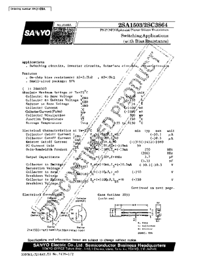 Sanyo 2sa1503  . Electronic Components Datasheets Active components Transistors Sanyo 2sa1503.pdf