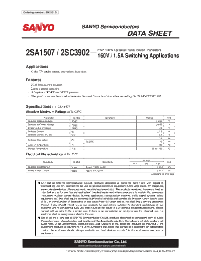 Sanyo 2sa1507 2sc3902  . Electronic Components Datasheets Active components Transistors Sanyo 2sa1507_2sc3902.pdf