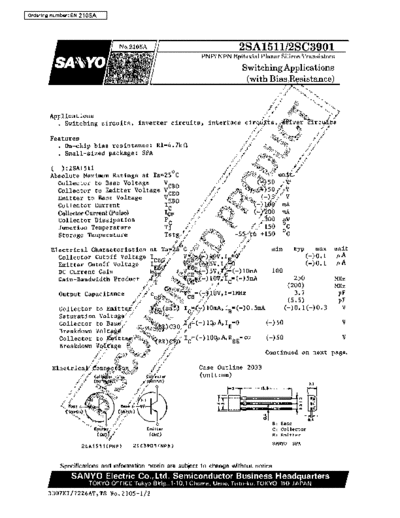 Sanyo 2sa1511  . Electronic Components Datasheets Active components Transistors Sanyo 2sa1511.pdf