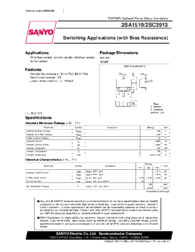 Sanyo 2sa1519  . Electronic Components Datasheets Active components Transistors Sanyo 2sa1519.pdf
