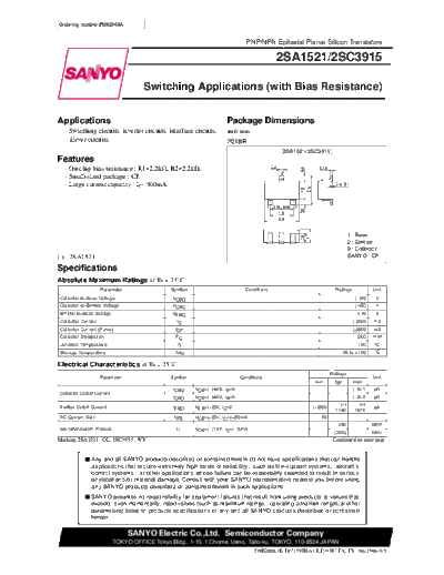 Sanyo 2sa1521  . Electronic Components Datasheets Active components Transistors Sanyo 2sa1521.pdf