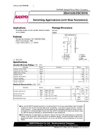 Sanyo 2sa1522  . Electronic Components Datasheets Active components Transistors Sanyo 2sa1522.pdf