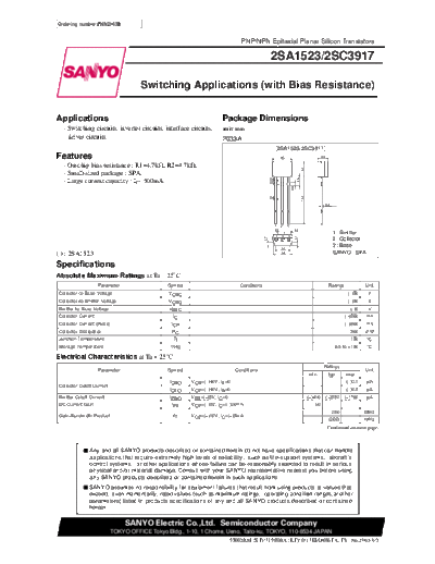 Sanyo 2sa1523  . Electronic Components Datasheets Active components Transistors Sanyo 2sa1523.pdf