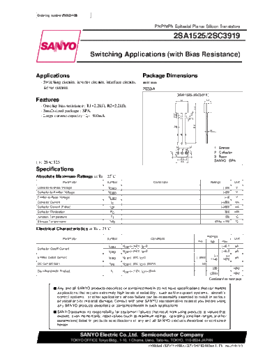 Sanyo 2sa1525  . Electronic Components Datasheets Active components Transistors Sanyo 2sa1525.pdf