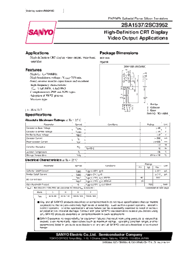 Sanyo 2sa1537  . Electronic Components Datasheets Active components Transistors Sanyo 2sa1537.pdf