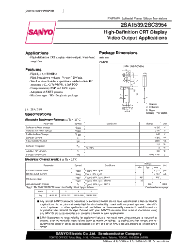 Sanyo 2sa1539  . Electronic Components Datasheets Active components Transistors Sanyo 2sa1539.pdf