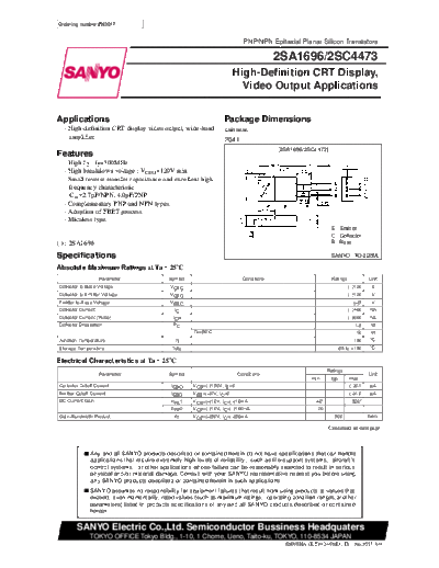 Sanyo 2sa1696  . Electronic Components Datasheets Active components Transistors Sanyo 2sa1696.pdf