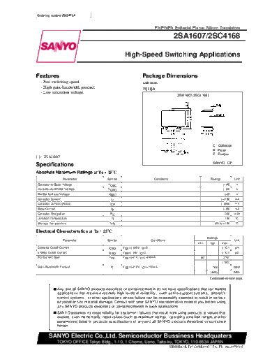 Sanyo 2sa1607  . Electronic Components Datasheets Active components Transistors Sanyo 2sa1607.pdf