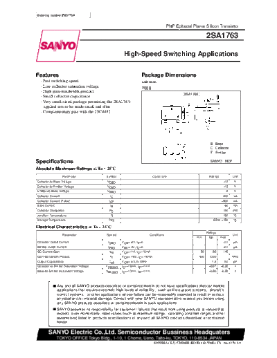 Sanyo 2sa1763  . Electronic Components Datasheets Active components Transistors Sanyo 2sa1763.pdf