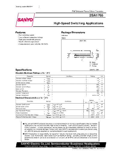 . Electronic Components Datasheets 2sa1765  . Electronic Components Datasheets Active components Transistors Sanyo 2sa1765.pdf