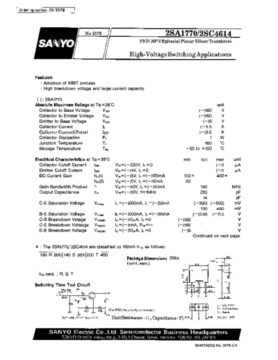 Sanyo 2sa1770  . Electronic Components Datasheets Active components Transistors Sanyo 2sa1770.pdf