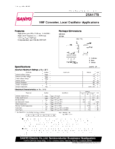 Sanyo 2sa1778  . Electronic Components Datasheets Active components Transistors Sanyo 2sa1778.pdf