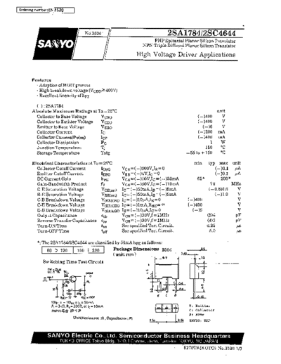 Sanyo 2sa1784  . Electronic Components Datasheets Active components Transistors Sanyo 2sa1784.pdf
