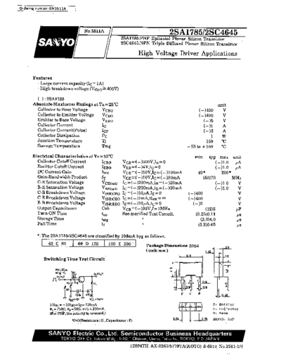 Sanyo 2sa1785  . Electronic Components Datasheets Active components Transistors Sanyo 2sa1785.pdf