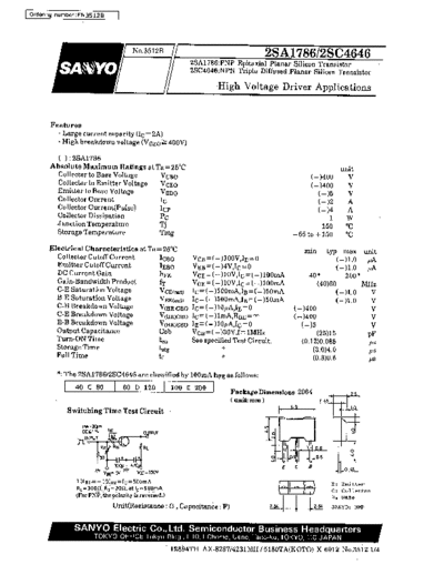 Sanyo 2sa1786  . Electronic Components Datasheets Active components Transistors Sanyo 2sa1786.pdf