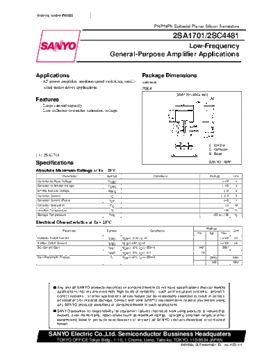 Sanyo 2sa1701  . Electronic Components Datasheets Active components Transistors Sanyo 2sa1701.pdf