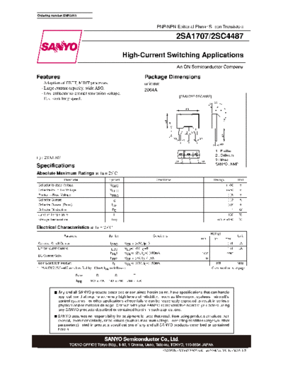Sanyo 2sa1707 2sc4487  . Electronic Components Datasheets Active components Transistors Sanyo 2sa1707_2sc4487.pdf