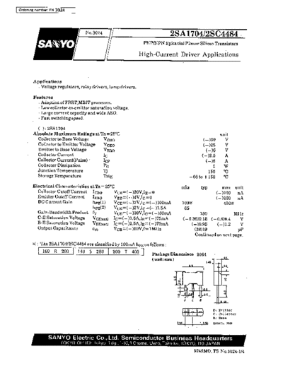 Sanyo 2sa1704  . Electronic Components Datasheets Active components Transistors Sanyo 2sa1704.pdf